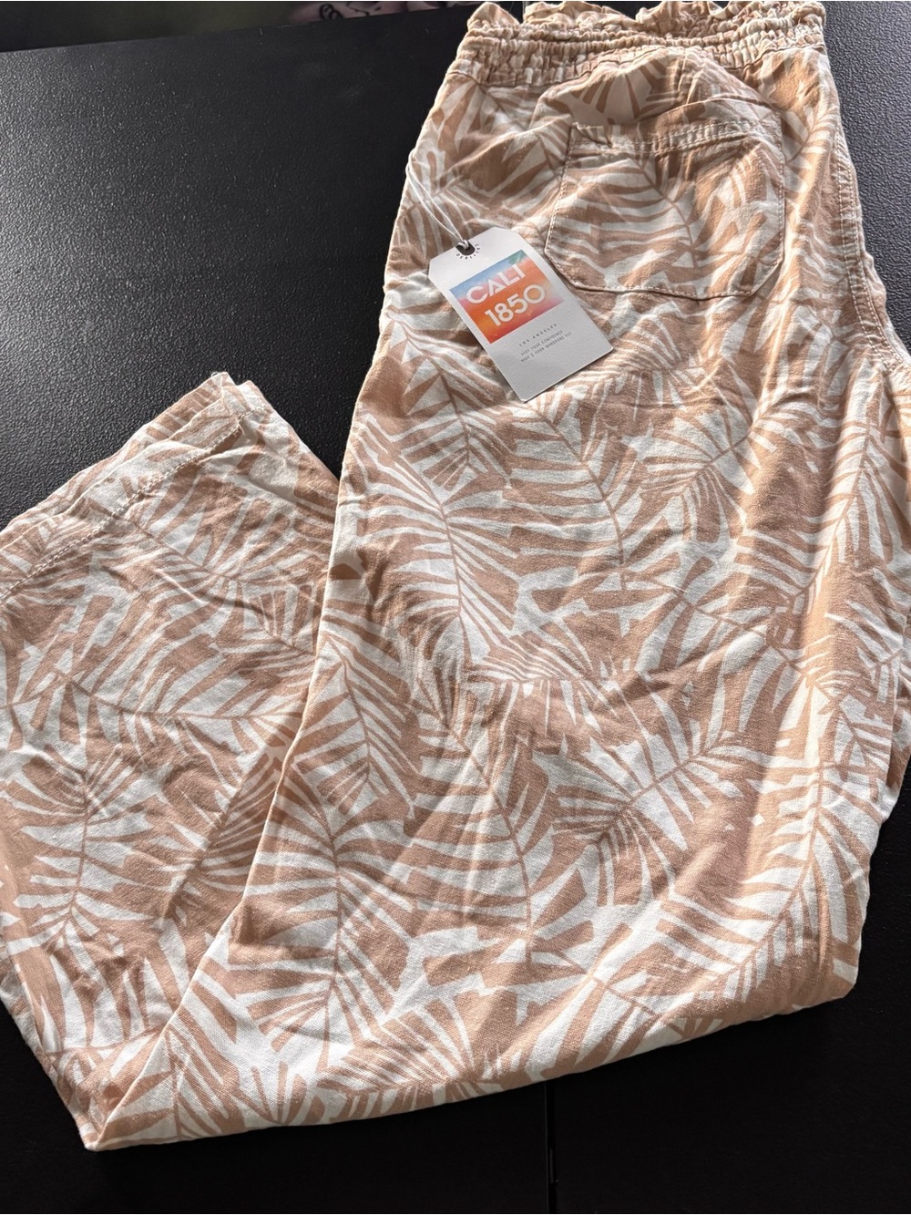 Cali 1850 Beige Palm-Print Wide Leg Pants
